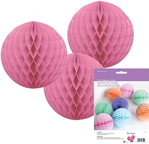 The Partyware Shop 3 Packs of 8 inch Honeycomb Balls, Hot Pink