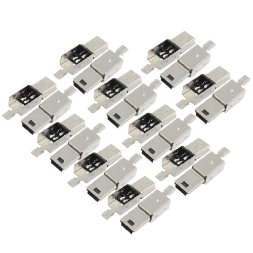 sourcingmap® 20 x Mini USB 5 Pin Typ B Stecker Ersatz Anschluss Loet-Buchse Silbrig Schwarz