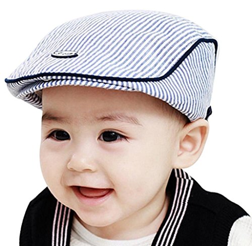 Ularma Adorable Baby Infant Boy Girl Stripe Beret Cap Peaked Baseball Hat (Blue)