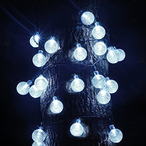 Tily Solar Gartenkugeln Lichterkette, 30er LED 6,4 Meter Garten Globe Kristall Lichterkette Außen Solar Kugel Beleuchtung für Party, Weihnachten, Outdoor, Hochzeit, Fest Deko (Weiß)