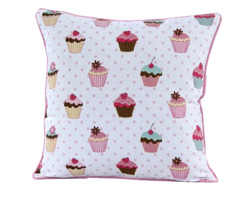 Homescapes dekorative Kissenhülle Cup Cakes, 45 x 45 cm, Kissenbezug mit Reißverschluss aus 100% reiner Baumwolle