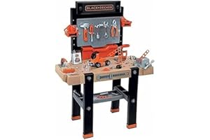 Smoby - BLACK+DECKER - Etabli Bricolo Ultimate - Jouet Bricolage Enfant - 95 Accessoires - 1 Perceuse + Scie - Voiture à Construire - 360702