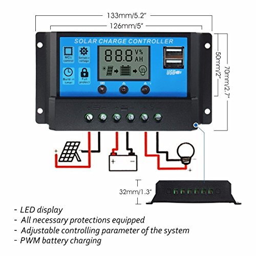 MOHOO 20A 12V-24V Solarladeregler Temperatur Kompensation Überladung Schutz LCD Display Solarladeregler Mit USB Geeignet für Haus, Industrie, Gewerbe, Boot, Auto usw.# - 4