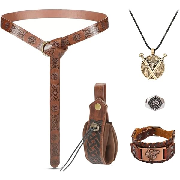 Ceinture Médiévale Viking Avec Pochette Et Brassards - Similicuir Embossé - Costume Renaissance, Festival, LARP