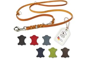 CopcoPet – Fettlederleine für Hunde – 3-Fach verstellbare Hundeleine aus weichem Leder mit Karabinern & Beschlägen aus Chrom – geflochtene Führleine 100% Handmade in Germany (2,0m x 8mm | Cognac)