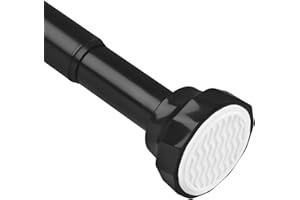 VIOREMOS Extendable Shower Pole 76-256cm, Black Spring Tension Rod No Drill for Shower Curtain, Ø25mm Curtain Rod for Bathroom, Bedroom
