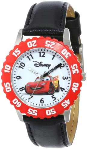 Disney By Ewatchfactory Kids Lightning McQueen Quartz Watch with White Dial Time Teacher Display and Black Leather Strap W000089
