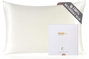 ZIMASILK Funda de Almohada de Seda de Morera 100% para el Cabello y la Piel, Ambos Lados de Seda de Momme 19, 1pc (Estándar 50x75 cm，Blanco Narfil