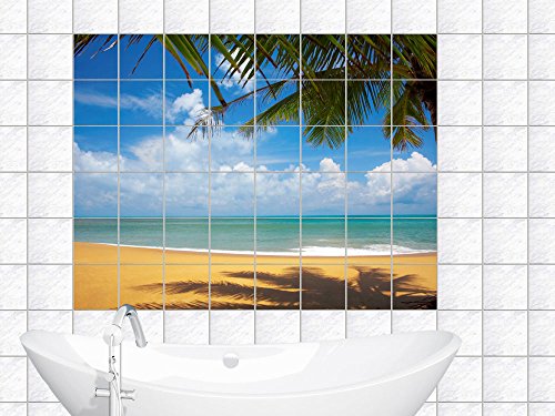 Fliesenaufkleber Fliesenbild Strand mit Meerblick für Badezimmer (Fliesenmaß:15x15cm(BxH)//Bildformat:90x60cm(BxH))