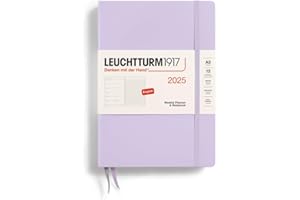 LEUCHTTURM1917 370734 kalendarz tygodniowy i notatnik 2025, średni A5, twarda okładka – planer 12-miesięczny, w linie, fioletowy, angielski