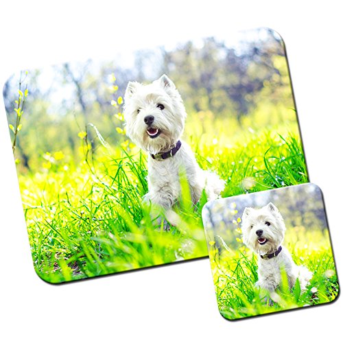 Set Mauspad und Untersetzer mit West Highland Terrier/Hund West Highland In Field