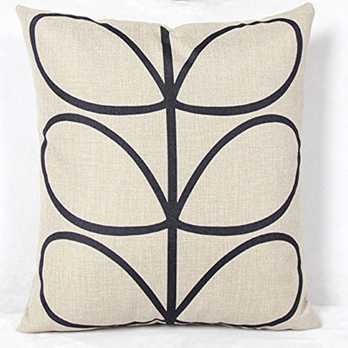 Vanki leaf series Cotton Linen Square Decorative Throw Pillow Case Cushion Cover 18 x 18 inches ,white based black stem pattern