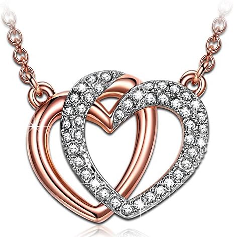 J NINA Guardian of Love Rose Gold Plated Heart Women Pendant Necklace made with SWAROVSKI® crystals, Nickel-Free, 46+5cm extender