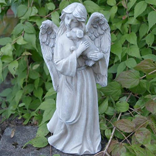 Stehender Grabengel mit Hunde Figur im Arm, Tiergrab Deko Hundegrab. Höhe 22cm - 3