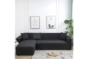 AYouge Sofabezug, Sofabezug Ecksofabezug 1/2/3/4-Sitzer-Stretch-Sofabezug mit Fester Schaumstoffstange (L-förmiges Ecksofa benötigt Zwei Bezüge) Schwarz