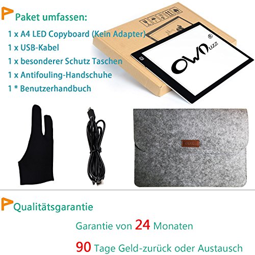 Ownuzz Leuchttisch A4 LED Leuchtkasten Leuchtplatte zeichnen zubehör einstellbare Helligkeit LED Handwerk Tracing Animations Tattoo Quilting Leuchttisch mit USB Kabel [Energieklasse A++] - 7