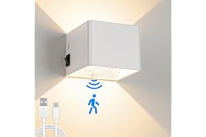 GeyouLux 5W Applique Murale Interieur Rechargeable avec Détecteur de Mouvement,LED Lampe Murale Sans Fil avec Interrupteur 3000K,USB Appliques Magnétique à Piles Blanc,Pour Couloir,Escalier(Blanc)