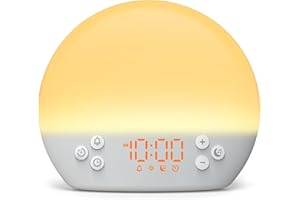 KEPLUG Réveil Lumineux Simulateur d'aube, Eveil Lumière Reveil Matin avec Snooze/Minuteur, Machine Bruit Blanc avec 30 Sons Apaisants, Réveil Lumière Veilleuse Lampe de Chevet pour Enfant/Adulte