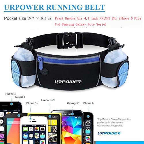 Sport Hüfttasche mit Flaschenhalter ,URPOWER® Multifunktions Verstellbar Gurt Sports Lauftasche Hüfttasche mit Handy Smartphone und Wasser Flaschen Halter Passt Smartphone Handy iPhone 6S, 6S Plus, 6, 6 Plus, 5S, 5, 4S Samsung S7, S6, S5, S5 Mini, S4, S4 Mini Sony Z5 Z4 Z3 Z2 Z1 Huawei P9 P8 Honor 7 und Alle Handy bis 5,7 Inch für Wanderung Laufen Radfahren Reisen und Outdoor Aktivitäten (Fla