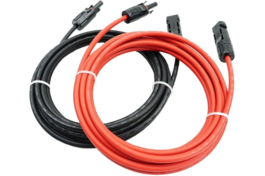 Solar Panel Extension Cable -1M/2M/3M/5M/10M/20M/30M 10AWG(6mm²/4mm²)，Harness Wiring Wire Adapter with Connector，Tinned Copper Electrical Wire Cable- Red+Black (4mm²5M)