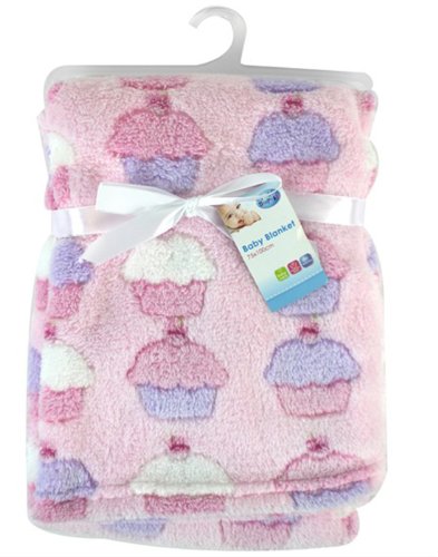 "First Steps" Luxury Soft Fleece Baby Blanket in Cute Cupcake Design 75 x 100cm for Babies from Newborn