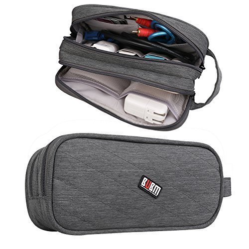 BUBM Universale Tasche mit Doppelschicht Tragetasche für Elektronische Kleingeräte Organiser Reisetasche für Zubehör, Mittel, Grau