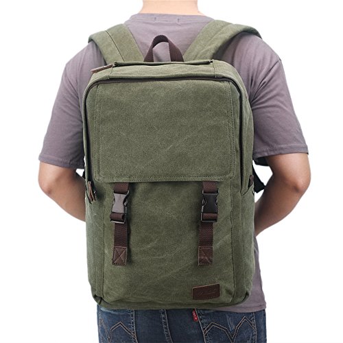 Rucksack m  nner Canvas Rucksack Vintage Wasserabweisend notebook rucksack Retro Backpack mit viel Stauraum 15 6 Zoll Laptop Tasche Armeegr  n RAVUO