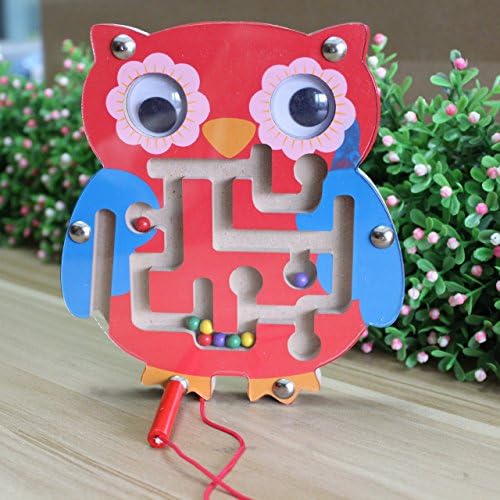 Oostifun Magnetic Pen Driving Wooden Bead Maze Jigsaws Puzzle Christmas Gift for Kids (Red Owl)