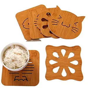 pepplo Heat Resistant Non-Slip Bamboo Trivets Pot Mat for Kitchen Table - 6Pcs Hot Pan Pads (Random Pattern, Set of 6)