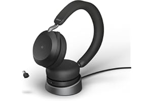 Jabra Evolve2 75 Wireless PC Headset mit Ladedock, 8-Mikro-Technologie - Dual-Foam-Stereo-Kopfhörer mit moderner aktiver Geräuschunterdrückung, USB-C Bluetooth-Adapter und MS-Kompatibilität - Schwarz