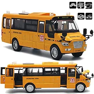 ShiningLove Large Pull Back Alloy Diecast School Bus with Openable Doors/Lights/Sound as Xmas Gifts