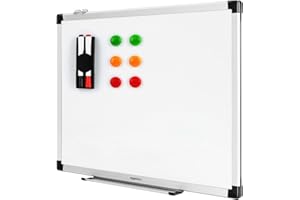 Amazon Basics Magnetic Whiteboard with Pen Tray, Aluminium Trim and Dry-Wipe Writing Surface, 60 x 45cm (WxH), White