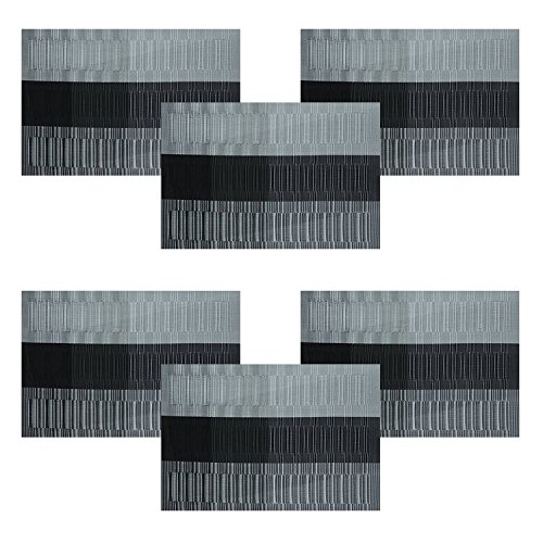 U'Artlines Conjunto de 6 manteles Individuales de Vinilo Antideslizante Resistente al Calor para la Mesa de Comedor de Cocina(Gris & Negro)