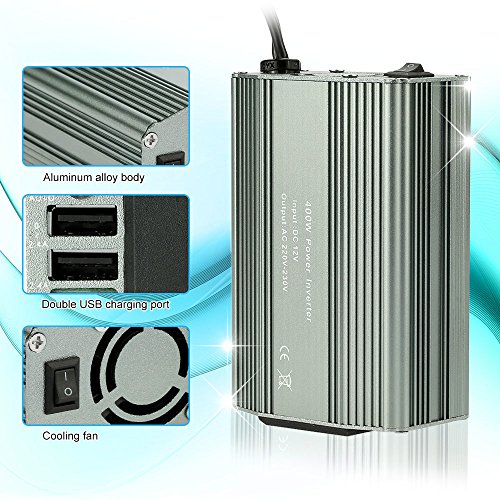 KKmoon Onduleur de Puissance Convertisseur de 500W 12V DC Vers AC 220V avec Adaptateur Chargeur USB Double