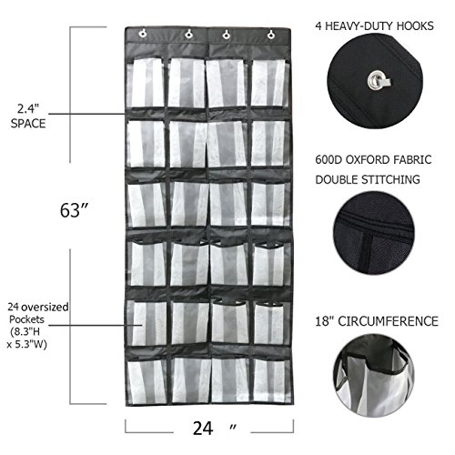 hairizone über der Tür Schuh Organizer 24 großen Netztaschen 600D Oxford Stoff mit 4 wendbar Metall Hänger Befestigungshaken, Mehrzweck-, langlebig und waschbar verstauen (156,2 x 48 cm) - 2