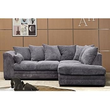 Logan Corner Sofa Rhf Jumbo Cord Fabric Grey Amazon Co Uk