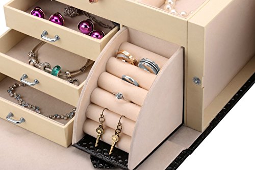 Finether Schmuckkästchen 4 Ebenen mit Schubladen und Spiegel Schmuckkasten Schmuckkoffer Schmuckschatulle Schmuckkassette zur Aufbewahrung für Ketten Ringe Ohrringe schwarz - 7