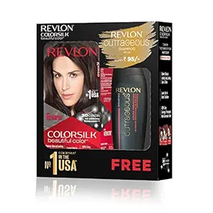 REVLON ColorSilk Hair Color with Keratin - 2N Brown Black - (with Outrageous Shampoo 90 ml) (3S10978F36721320)