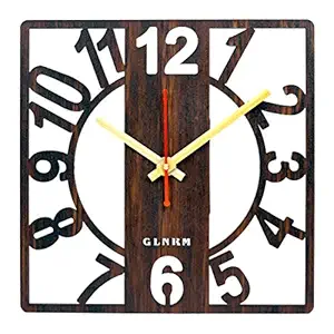 GLNRM Square Shape Wooden Wall Clock for Home, Office, Living Room, Bed Room, Kids Room, Kitchen, Brown Colour