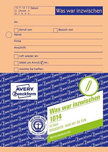 Avery Zweckform 1014 Gesprächsnotiz (A6, Was war inzwischen/Was ist zu tun, 50 Blatt) orange