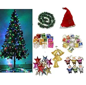 CraftVatika Christmas Xmas Tree with Light, 50 Decoration Ornaments, Garland - 4 feet X-mas Tree Combo for Home Decoration with Props- Christmas Decoration - Christmas Gifts