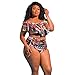 Produktbild Bikini-Set Internet Damen Plus Size Einfarbig Schulterfrei Crop Tops Reizvolle Bademode + Vintage Farbdruck Badeshorts Mode Swimwear Beachwear Badeanzug High Waist Bikini Set (Mehrfarbig-1, 2XL)