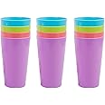 Plastic Cups 12 Pcs 500ML/17.5oz Reusable Drinking Cups for Indoor Outdoor Parties, Camping, Beach and Picnic, Colorful Stacking Mugs for Kids Adults Wedding, 4 Colors