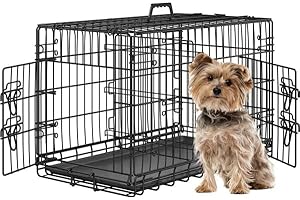 Yaheetech Cage pour Chien Pliable Caisse de Transport pour Chien en métal Niche pour Chien Exterieur Interieur 2 Portes Verrouillables et Plateau Amovible Cage de Chiot 76.5x44x50.5cm