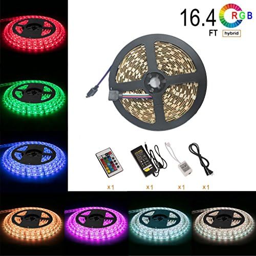 Signcomplex 16.4ft/5m led strip light kit RGB 150 Units SMD 5050 LED Rope Lighting Color Changing Full Kit with 24-keys IR Remote Controller & Power Supply, Multi-coloured LED Tape for Home Lighting Kitchen Christmas DIY Indoor Decoration