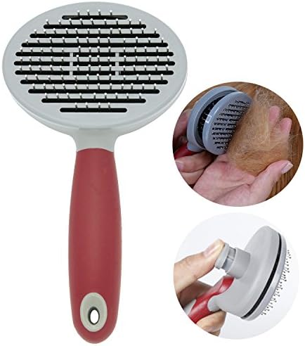 HICYCT Self Cleaning Slicker Pet Brush, Self Cleaning Slicker Brush Dog Cat Deshedding Tool-Rounded Point Needle to Remove Tangles and Loose Fur, Short or Long Hair (S-1)