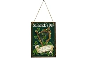 Amosfun Plaque Murale en Bois Rétro avec Trèfle Shamrock Harpe Ange Décoration Saint Patrick Irlandais St Patrick's Day Décorative Vintage avec Ficelle 40cm