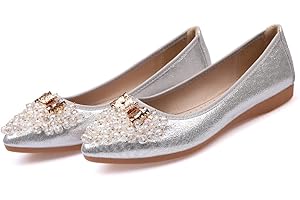Aoikoy Damen Mädchen Hochzeitsschuhe Klassische Prinzessin Partei Schuhe Glitzer Flamenco Schuhe Slip on Flache Arbeitsschuhe Ballerina Geschlossene Flat mit Strass