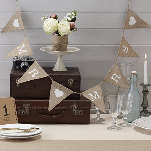 Vintage Affair Mr & Mrs Jute Flagge Fahne für Hochzeit oder Party - 3