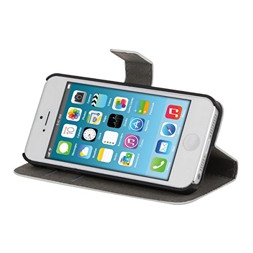 kwmobile Funda para Apple iPhone SE   5   5S - Wallet Case plegable de cuero sint  tico - Cover con tapa tarjetero y soporte Dise  o atrapasue  os desdibujado en multicolor azul blanco